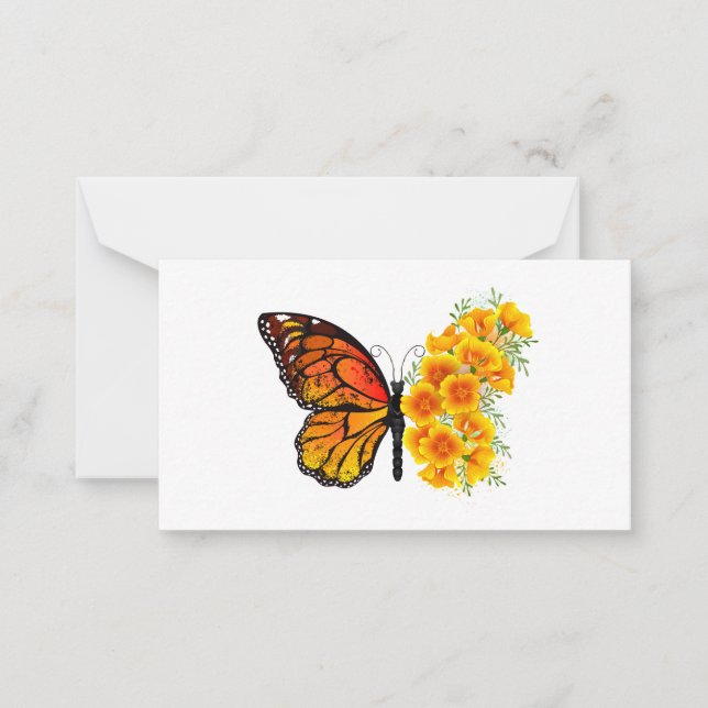 Flower Butterfly with Yellow California Poppy Note Card (Front)
