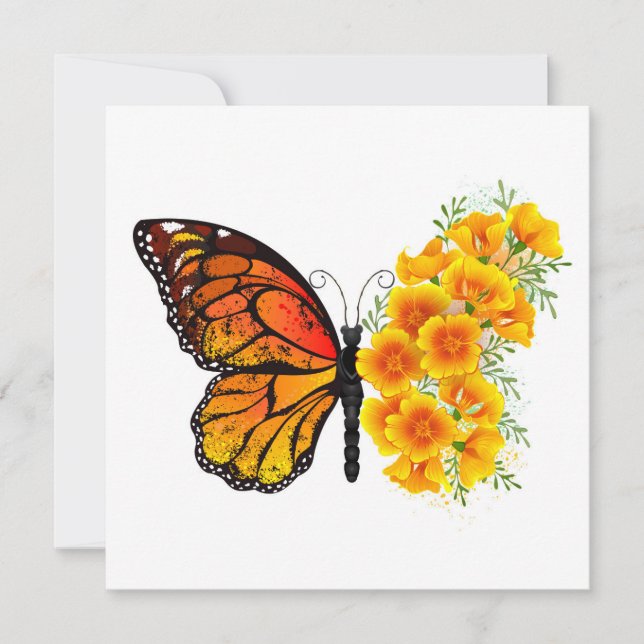 Flower Butterfly with Yellow California Poppy Note Card (Front)