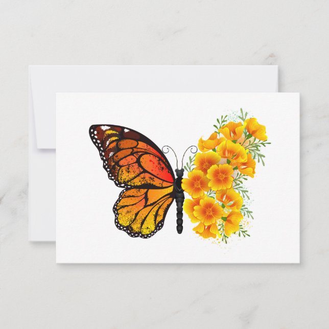 Flower Butterfly with Yellow California Poppy Note Card (Front)