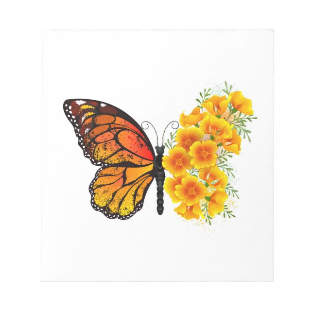 Flower Butterfly with Yellow California Poppy Notepad (Front)