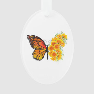 Flower Butterfly with Yellow California Poppy Ornament