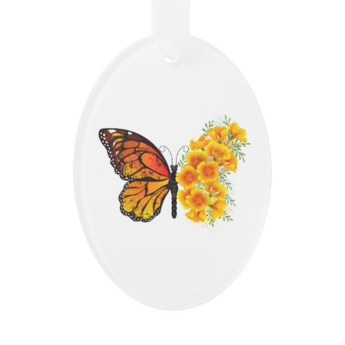 Flower Butterfly with Yellow California Poppy Ornament