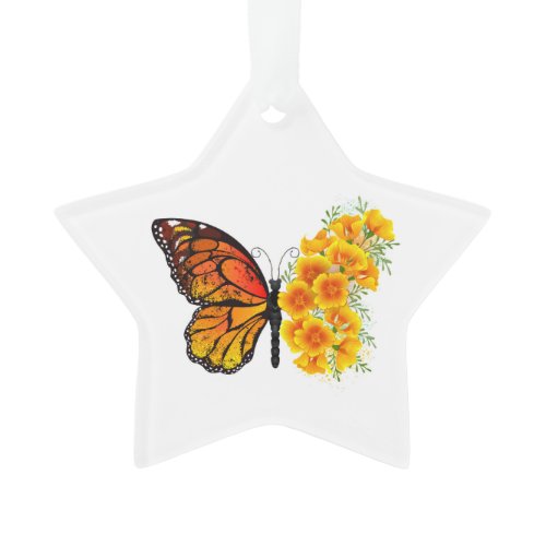 Flower Butterfly with Yellow California Poppy Ornament