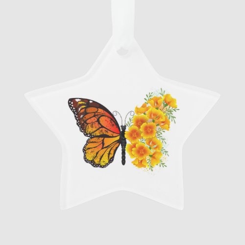 Flower Butterfly with Yellow California Poppy Ornament