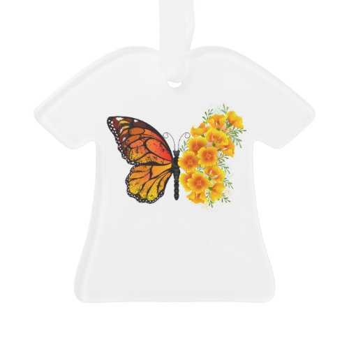 Flower Butterfly with Yellow California Poppy Ornament