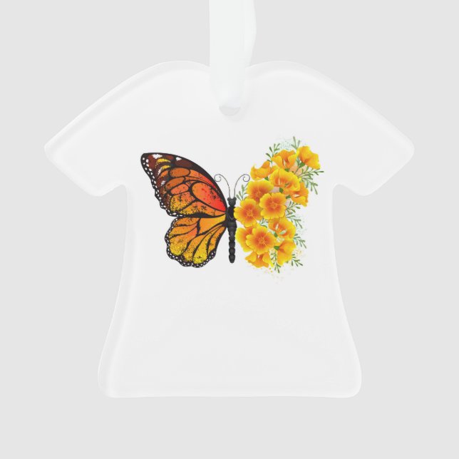 Flower Butterfly with Yellow California Poppy Ornament (Front)