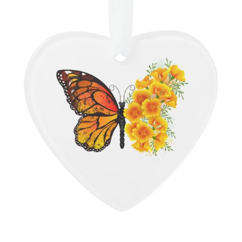 Flower Butterfly with Yellow California Poppy Ornament
