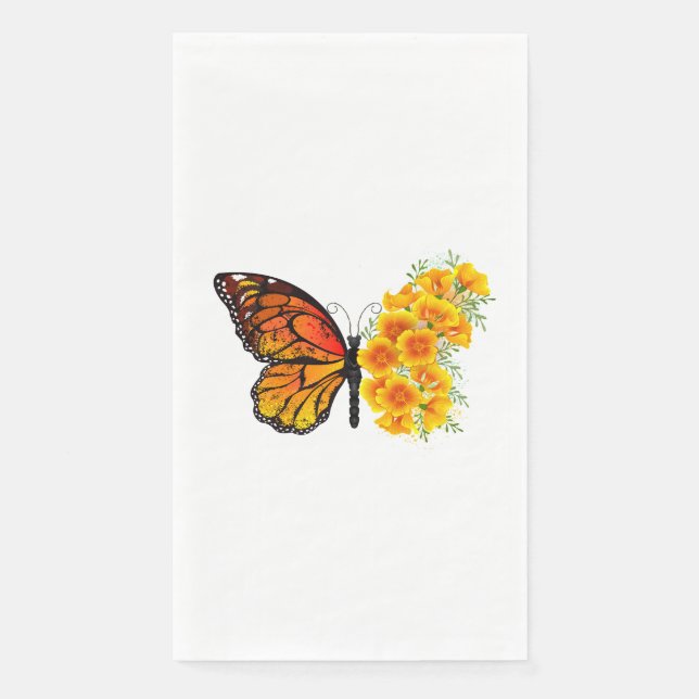 Flower Butterfly with Yellow California Poppy Paper Guest Towels (Front)