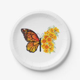 Flower Butterfly with Yellow California Poppy Paper Plates
