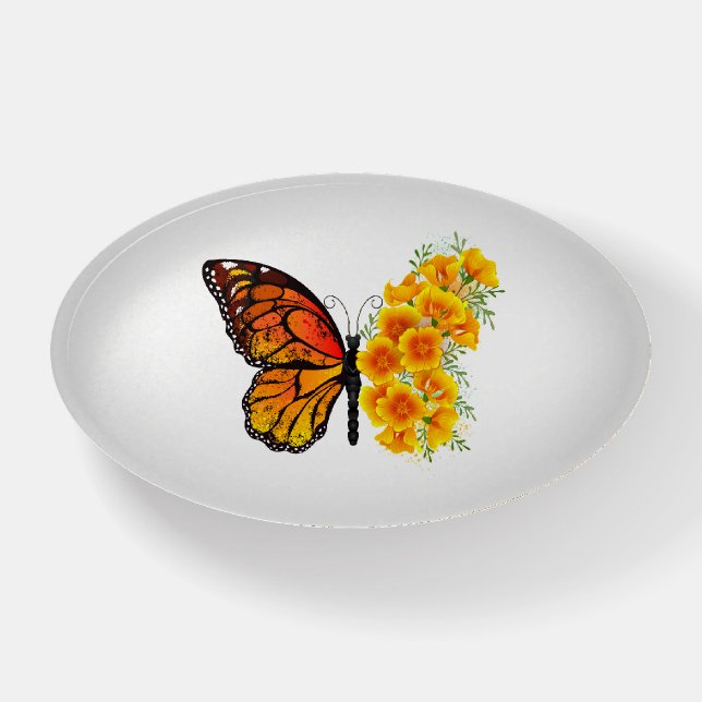 Flower Butterfly with Yellow California Poppy Paperweight (Front)