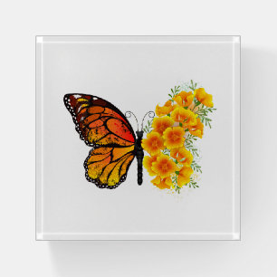 Flower Butterfly with Yellow California Poppy Paperweight