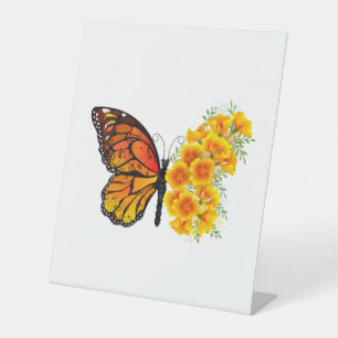 Flower Butterfly with Yellow California Poppy Pedestal Sign