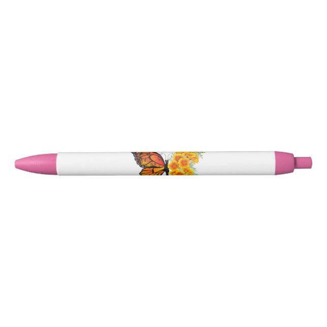 Flower Butterfly with Yellow California Poppy Pen (Front)