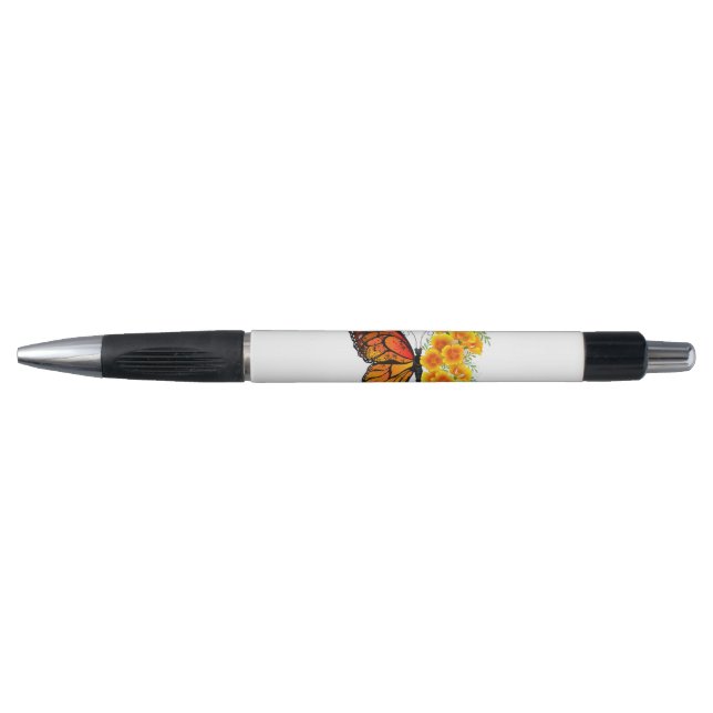 Flower Butterfly with Yellow California Poppy Pen (Front)