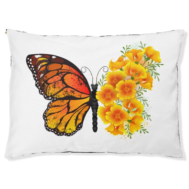 Flower Butterfly with Yellow California Poppy Pet Bed (Front)