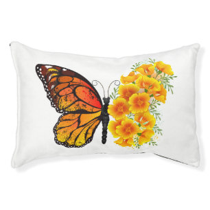 Flower Butterfly with Yellow California Poppy Pet Bed