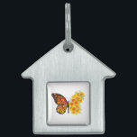 Flower Butterfly with Yellow California Poppy Pet ID Tag<br><div class="desc">Orange,  detailed monarch butterfly with wing decorated with yellow,  vibrant California poppy on white background.</div>