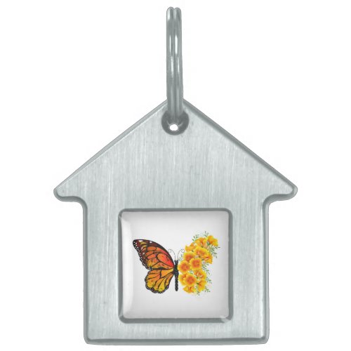 Flower Butterfly with Yellow California Poppy Pet ID Tag