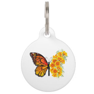 Flower Butterfly with Yellow California Poppy Pet ID Tag