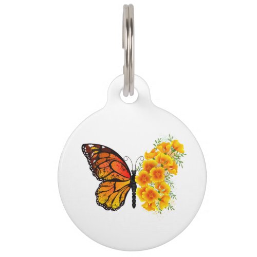 Flower Butterfly with Yellow California Poppy Pet ID Tag