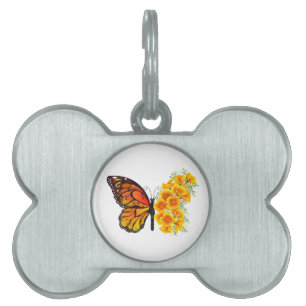 Flower Butterfly with Yellow California Poppy Pet ID Tag