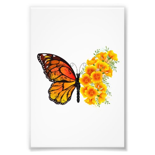 Flower Butterfly with Yellow California Poppy Photo Print