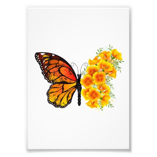 Flower Butterfly with Yellow California Poppy Photo Print