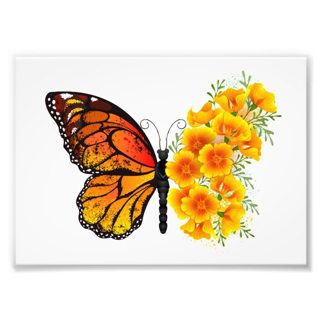 Flower Butterfly with Yellow California Poppy Photo Print (Front)