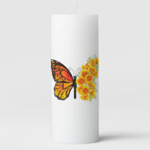 Flower Butterfly with Yellow California Poppy Pillar Candle