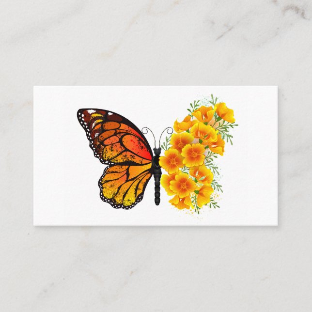 Flower Butterfly with Yellow California Poppy Place Card (Front)