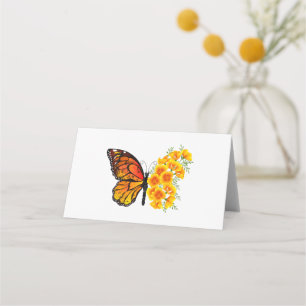 Flower Butterfly with Yellow California Poppy Place Card