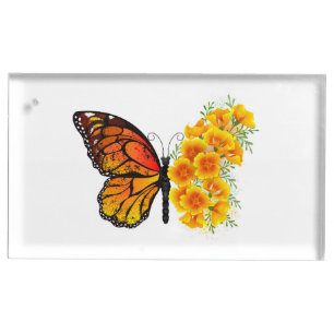 Flower Butterfly with Yellow California Poppy Place Card Holder