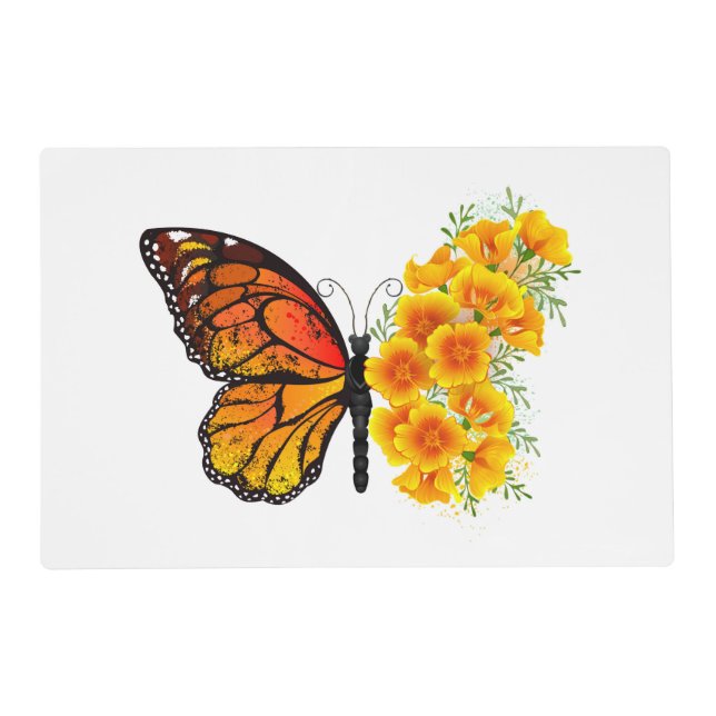 Flower Butterfly with Yellow California Poppy Placemat (Front)