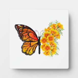 Flower Butterfly with Yellow California Poppy Plaque