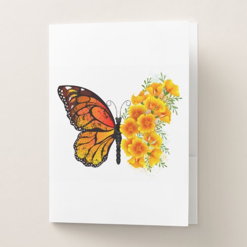Flower Butterfly with Yellow California Poppy Pocket Folder