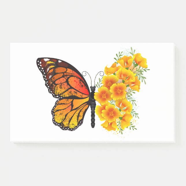 Flower Butterfly with Yellow California Poppy Post-it Notes (Front)