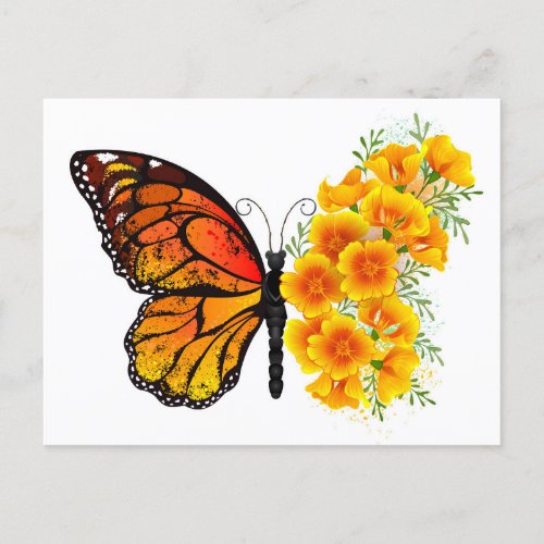 Flower Butterfly with Yellow California Poppy Postcard