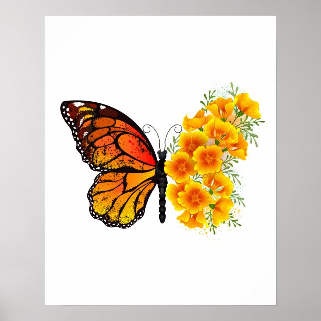 Flower Butterfly with Yellow California Poppy Poster (Front)