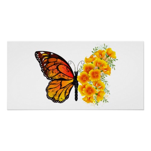 Flower Butterfly with Yellow California Poppy Poster