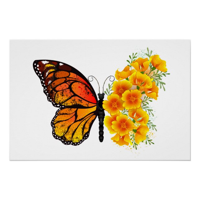 Flower Butterfly with Yellow California Poppy Poster (Front)