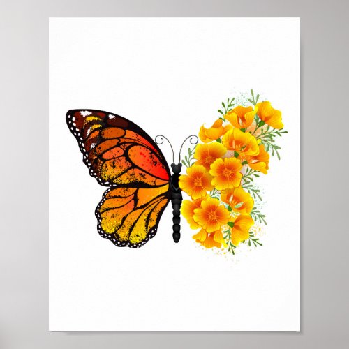 Flower Butterfly with Yellow California Poppy Poster