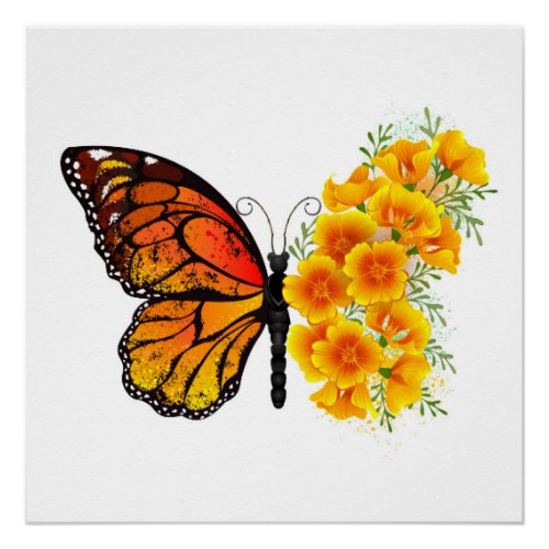 Flower Butterfly with Yellow California Poppy Poster