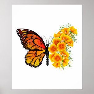 Flower Butterfly with Yellow California Poppy Poster