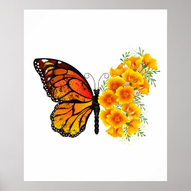 Flower Butterfly with Yellow California Poppy Poster (Front)
