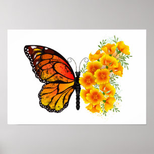 Flower Butterfly with Yellow California Poppy Poster