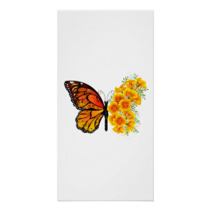 Flower Butterfly with Yellow California Poppy Poster