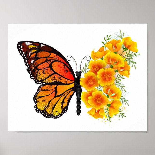 Flower Butterfly with Yellow California Poppy Poster (Front)