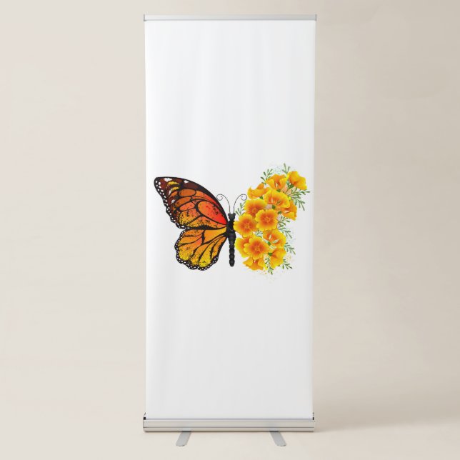 Flower Butterfly with Yellow California Poppy Retractable Banner (Front)