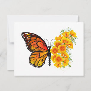 Flower Butterfly with Yellow California Poppy RSVP Card