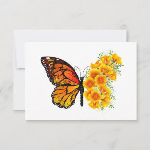 Flower Butterfly with Yellow California Poppy RSVP Card